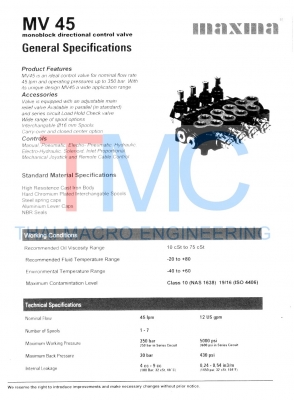 ไฮดรอลิกคอนโทรลวาล์ว (2แกน) maxma-MV45/2L-R(250)(Flow Rate 45L)ปี 2017 Hydraulic control valve