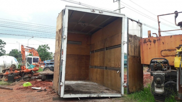 ขาย ตู้บรรทุกสินค้า CARGO BOX ตู้ออฟฟิต ตู้แห้ง ใส่รถบรรทุก  4 ล้อกลาง เปิดบานสไลด์ด้านข้างได้ เปิดท้ายได้