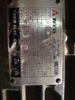 ขายมอเตอร์ 3 เฟส TECO 5HP 3000บาท