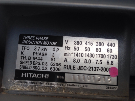 ขายมอเตอร์ Hitachi 5HP. 1400rpm. 380V สภาพสวยมาก เดิมๆวิ่งนิ่ม พร้อมใช้งาน ขายมอเตอร์ Hitachi 5HP. 1400rpm. 380V สภาพสวยมาก เดิมๆวิ่งนิ่ม พร้อมใช้งาน