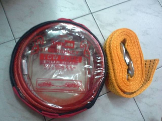 ขายสลิงลากรถขนาด0.9mm.&times;ยาว4เมตร พร้อมหัวนกแก้วทั้ง2ด้านและสายผ้าลากรถ