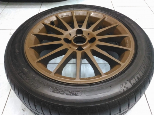 ขายเศษล้อ พร้อมยาง Michelin ps3  195 55 15 ผลิตปี 2011 ยางยังใช้งานได้ ไม่บวม  ล้อพ่นสีน้ำตาลเอง ไม่คด ไม่ดุ้ง ขายถูก 800 NET