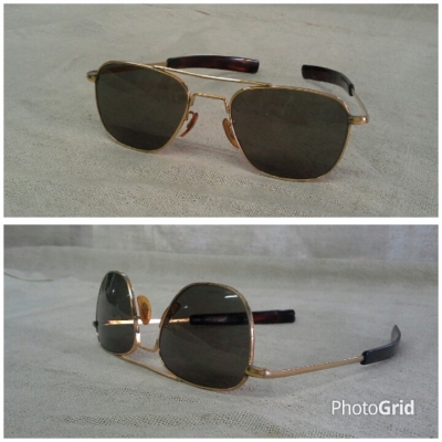 แว่นตาอเมริกันวินเทจเสืออากาศ  ตัวต้นตำรับ!  ปลอกขาน้ำตาล-ดำ!  Original  AO American Optical handmade in USA  หายาก!