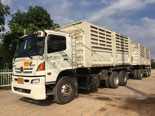 ขายรถพ่วง HINO 380 ซีรีส์500 ปี 56 ดั้มสามมิตร ยางดี ลูกสามเพลายาว 6.50 เมตร