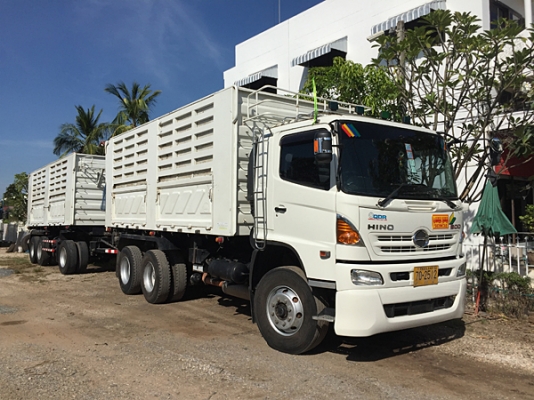 ขายรถพ่วง HINO 380 ซีรีส์500 ปี 56 ดั้มสามมิตร ยางดี ลูกสามเพลายาว 6.50 เมตร