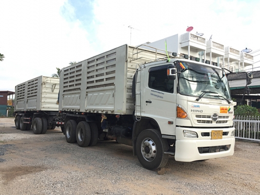 ขายรถพ่วง HINO 380 ซีรีส์500 ปี 56 ดั้มสามมิตร ยางดี ลูกสามเพลายาว 6.50 เมตร