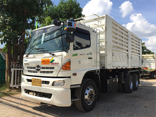 ขายรถพ่วง HINO 380 ซีรีส์500 ปี 56 ดั้มสามมิตร ยางดี ลูกสามเพลายาว 6.50 เมตร