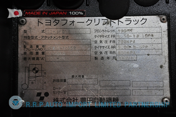 ขายรถโฟล์คลิฟท์มือสอง TOYOTA รุ่น 8FD15-11659  นำเข้าจากประเทศญี่ปุ่น 100\% ไม่เคยใช้งานในไทย