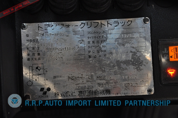 รถโฟล์คลิฟท์พร้อมขาย TOYOTA รุ่น  8FD25-11108 นำเข้าจากประเทศญี่ปุ่น 100\% ไม่เคยใช้งานในไทย