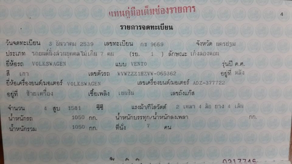 ขายรถบ้านเดิม สวยกริ๊บ VOLKSWAKEN VENTO 1.6 ปี 96