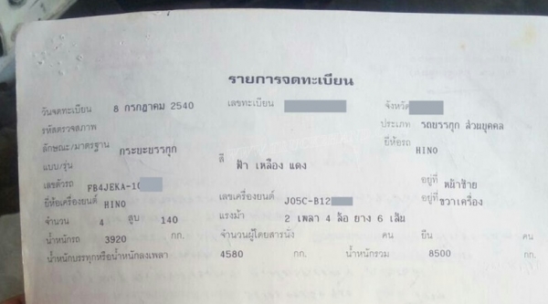 HINO 6 ล้อ FB4J 140 แรงม้า  ปีจดทะเบียน 2540