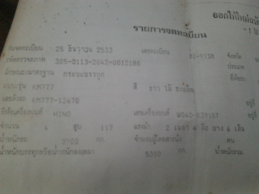 ***ขายแล้วครับขอบคุณ Truck2hand ขาย 6ล้อ HINO สวยๆช่วงล่างใหญ่ๆ!! HINO KM777เครื่องเดิม WO4D 117แรง แห้งๆแน่นๆ ไม่หลวม เกียร์Rock ช่างล่างใหญ่ Fหน้า-หลัง คัสซีสวย ไม่มีผุไม่มีบวม สโลว์พร้อม หัวเก๋งสวยบาง ภายในสวยคอนโซลครบ แอร์เย็น กระบะพื้นไม้คอกเหล็ก สวย
