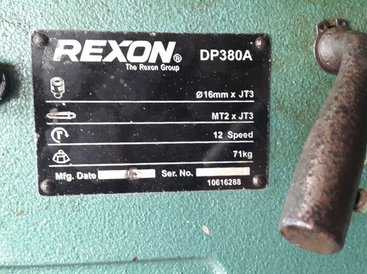 สว่านแท่น rexon 16 mm. รุ่น DP380A ปรับได้ 12 speed 7,000 สว่านแท่น rexon 16 mm. รุ่น DP380A ปรับได้ 12 speed 7,000