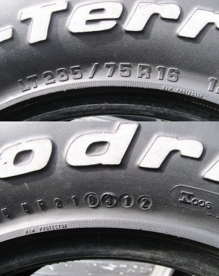 ขายยาง BF goodrich A/T 285/75/16 ปี12 3เส้น ปลายปี11 1เส้น ชุดนี้ 5,500 บาท