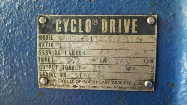 ** SOLD ** มอเตอร์เกียร์ Sumitomo 3 HP ทด 1:195 เพลาออก 7.5 RPM มีเบรค รุ่นพิเศษเกียร์ใหญ่เพลาโต