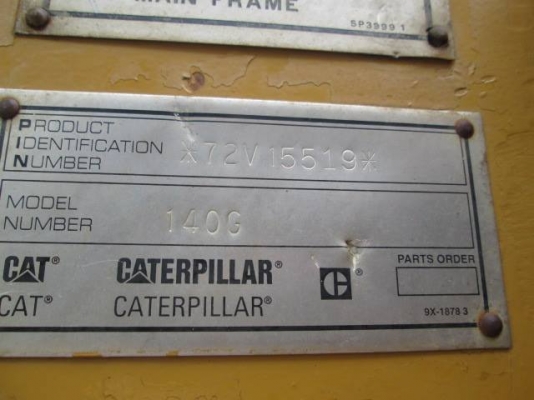 รุ่น/Model: 140G เลขถัง/S/No: 72V15519 ปี/Year:1993 ชั่วโมงใช้งาน/Hour: 11,154 รุ่น/Model: 140G เลขถัง/S/No: 72V15519 ปี/Year:1993 ชั่วโมงใช้งาน/Hour: 11,154