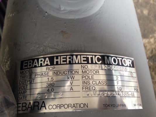 ขายปั้ม Ebara Hermatic motor 2HP. 380V ใช้ในงาน cooling ระบายความร้อนเครื่องจักรต่างๆ ของใหม่อยู่ในลัง ไม่เคยใช้งานครับ ขายปั้ม Ebara Hermatic motor 2HP. 380V ใช้ในงาน cooling ระบายความร้อนเครื่องจักรต่างๆ ของใหม่อยู่ในลัง ไม่เคยใช้งานครับ