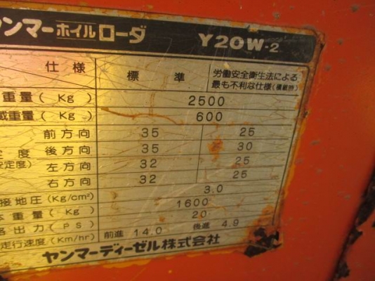 ขายรถตักล้อยาง YANMAR Y20W-2 (ขับเคลื่อน4ล้อ)