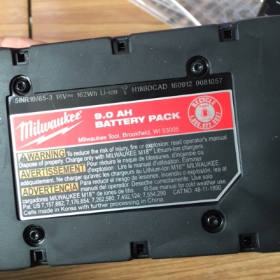 แบ็ตแท้ความจุมากสุดในโลก!!! Milwaukee Li-ion Battery High Demand 9.0 48-11-1890 18V/9.0Ah 162W