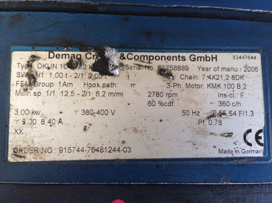 ขายรอกไฟฟ้า Demag 2ton. Made in Germany 380V สภาพสวยเดิมๆ อุปกรณ์ครบ มาพร้อมตัววิ่งแบบลากตรงรุ่น พร้อมใช้งาน ขายรอกไฟฟ้า Demag 2ton. Made in Germany 380V สภาพสวยเดิมๆ อุปกรณ์ครบ มาพร้อมตัววิ่งแบบลากตรงรุ่น พร้อมใช้งาน