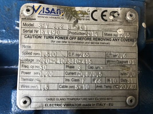 ขายมอเตอร์สั่น-เขย่า Visam made in Italy ขนาด 1/3HP. 380V สภาพสวยเดิมๆ วิ่งนิ่มสั่นแรง พร้อมใช้งาน มี 2ตัวครับ ขายมอเตอร์สั่น-เขย่า Visam made in Italy ขนาด 1/3HP. 380V สภาพสวยเดิมๆ วิ่งนิ่มสั่นแรง พร้อมใช้งาน มี 2ตัวครับ