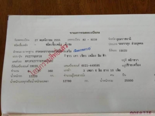 ขาย 2655,000 ISUZU 360 ปี 55 วิ่ง 4xx,xxx แม่ดั้ม -ลูกดั้ม 3 คาน (อู่พงษไพรบูลย์ ) เครื่อง 360 แรง ห