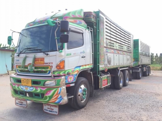 ขาย HINO 344 พ่วงแม่ลูก กระบะเนียมคอกเกษตรดั๊ม อู่ ไทยรุ่งเรือง รถปี 57 ( มี 2 พ่วง )