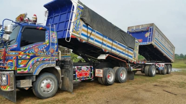 ขายรถพ่วง Isuzu เครื่อง 360 แรง ปี 55 กระบะดัมพ์มิเนียม ลูก 3 เพลาแท้ ทะเบียนพร้อม