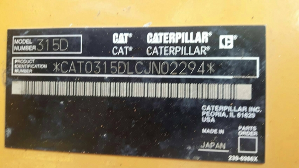 ขายรถแบคโฮ CAT 315 D เอกสารอินวอย ไมล์ 10700 ชม.ราคา 1550000