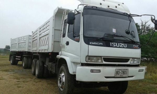 ขายรถพ่วงดัมพ์ Isuzu เครื่อง 270 แรง ปี 42 กระบะดัมพ์สามมิตร ลูก 2 เพลา ทะเบียนพร้อม