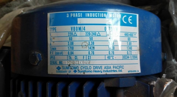 ** SOLD ** มอเตอร์เกียร์แบบหน้าแปลน Sumitomo 1 HP ทด 1:87 (17rpm) 380V ของใหม่นอนลัง!