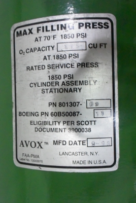 ถังออกซิเจน O2 ยี่ห้อ AVOX Made in USA ขนาด 115 CUFT. สภาพดี พร้อมใช้งาน