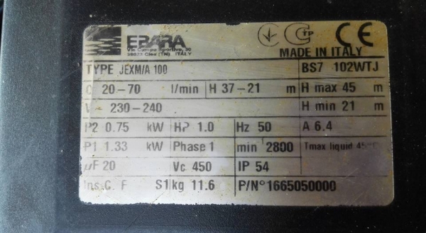** SOLD ** ปั้มน้ำหัวสแตนเลสอิตาลี่ Ebara 1 HP ใช้ไฟบ้าน 220V สวยสดเดิมพร้อมใช้งาน