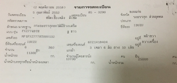 พ่วง 22 ล้อ ISUZU FXZ 360 ปี52 กระบะดั้มสามมิตรแท้ ไมล์ 290,000 กม สภาพสวย ๆ