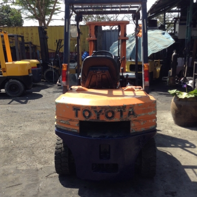+++ ขายโฟล์คลิฟท์  TOYOTA 5FD25  ขนาด  2.5  ตัน  (เก่าเก็บ  9,000  ชม. สภาพดี)  เครื่องยนต์ดีเซล  เสา  3  เมตร  เกียร์ธรรมดา  งา 1,070  มม.  ยางตันครับ