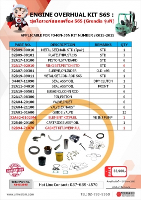 PROMOTION ENGINE OVEHUAL KIT S6S รุ่น N