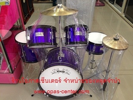 โปรโมชั่น-กลองชุด ตัวเล็ก ViVid สีน้ำเงิน ของใหม่ ครบชุด พร้อมเก้าอี้นั่ง ไม้ เล่นได้เลย