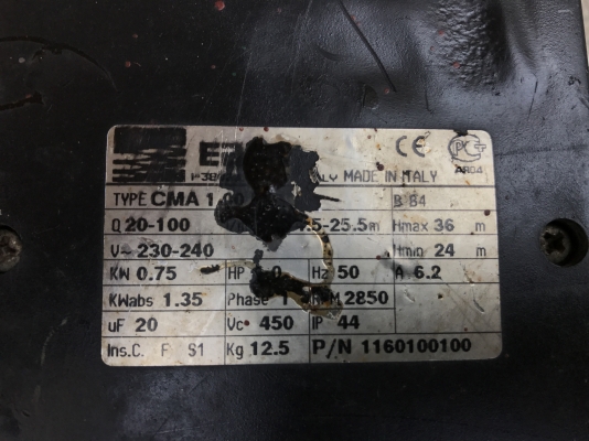 ขายปั้มน้ำหอยโข่ง Ebara 1HP. 220V ไฟบ้าน made in Italy ใบพัดทองเหลืองอย่างดี ขนาดเข้า 1นิ้ว ออก 1นิ้ว สภาพสวยเดิมๆ พร้อมใช้งาน