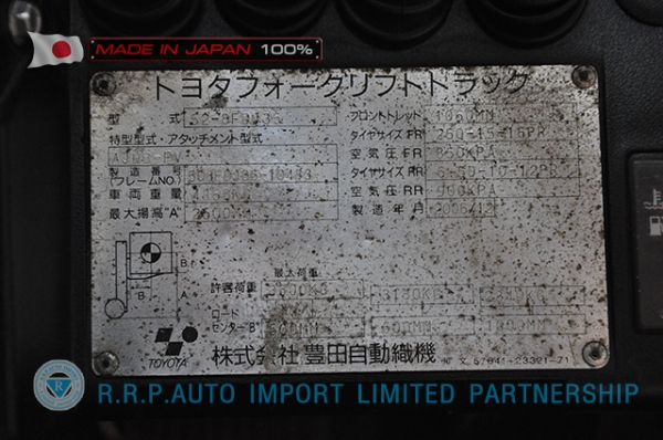 รถโฟล์คลิฟท์พร้อมขาย TOYOTA รุ่น  8FD35-10483 นำเข้าจากประเทศญี่ปุ่น 100\% ไม่เคยใช้งานในไทย