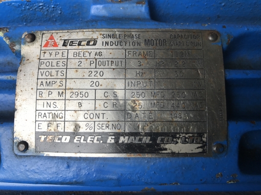 ขายมอเตอร์ Teco 3HP. 220V ไฟบ้าน 2Pole 2800rpm. หายากมากๆ ของเดิมสวยๆวิ่งนิ่ม พร้อมใช้งาน ขายมอเตอร์ Teco 3HP. 220V ไฟบ้าน 2Pole 2800rpm. หายากมากๆ ของเดิมสวยๆวิ่งนิ่ม พร้อมใช้งาน