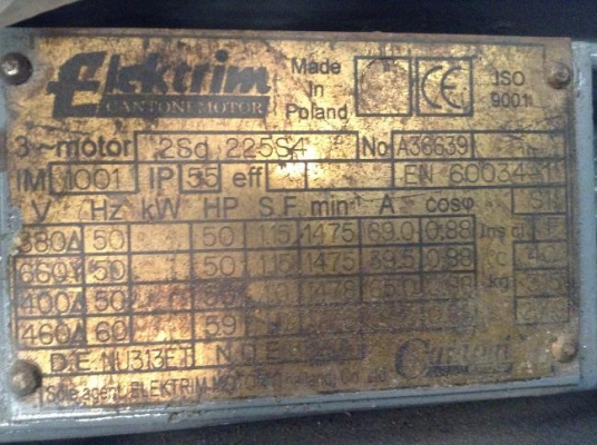 ขายมอเตอร์ Eletrim 50 HP 1400 RPM. 380V สภาพสวย พร้อมใช้งาน