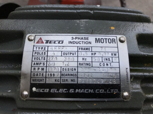 ขายชุดเกียร์ปั้มน้ำมันพร้อมมอเตอร์ 0.5HP. 380V สภาพสวย พร้อมใช้งาน