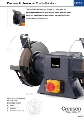 แท่นเจียระนัยตั้งโต๊ะ 2 หัว CREUSEN มือสองรุ่น DS8150TS พร้อมแท่นวางSSTและโต๊ะไม้สำหรับวางชิ้นงาน นำเข้าจากยุโรป (ประเทศฮอลล์แลนด์ )