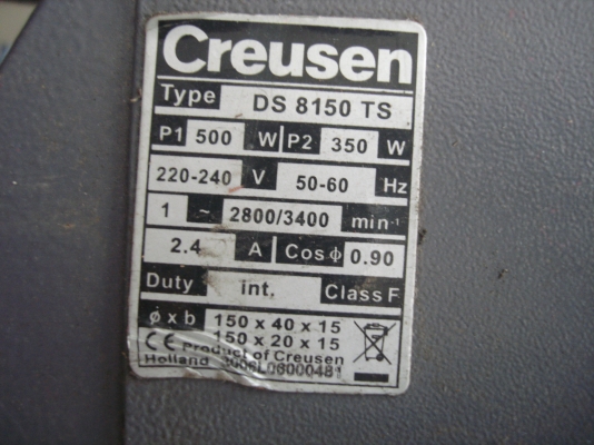 แท่นเจียระนัยตั้งโต๊ะ 2 หัว CREUSEN มือสองรุ่น DS8150TS พร้อมแท่นวางSSTและโต๊ะไม้สำหรับวางชิ้นงาน นำเข้าจากยุโรป (ประเทศฮอลล์แลนด์ )