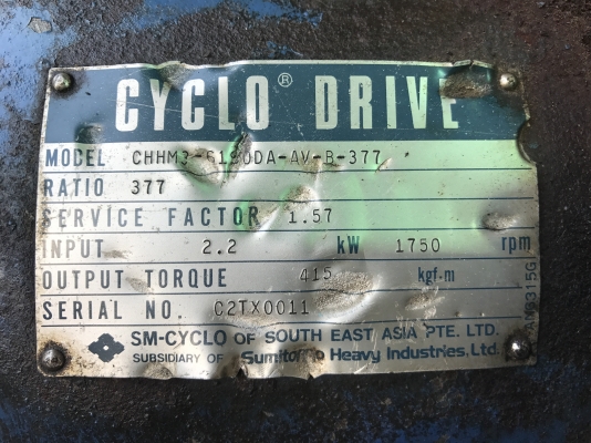 ขายมอเตอร์เกียร์ Cycro drive Sumitomo 3HP. 380V made in Japan อัตราทด 1:377 เพลาออกประมาณ 4รอบต่อนาที สภาพสวย เดิมๆ พร้อมใช้งาน