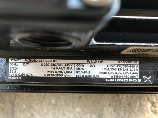 ขายปั้มน้ำแรงดันสูงแบบตั้ง Grundfos 1.5HP. 380V สภาพสวยมาก วิ่งนิ่ม พร้อมใช้งาน