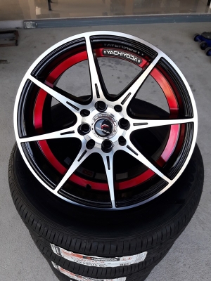 ล้อใหม่YACHIYODA ขอบ15 หน้าเงาคลิปฟ้า 4รู100-114 กว้าง7 ET35 พร้อมยางใหม่ 4 ล้อ