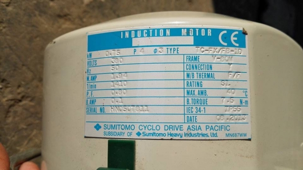 ** SOLD ** มอเตอร์เกียร์ Sumitomo 1 HP ทด 1:5 (290rpm) มีเบรค ไฟ 380V รุ่นใหม่ล่าสุดเป็นของใหม่ 100\% ไม่เคยใช้งาน