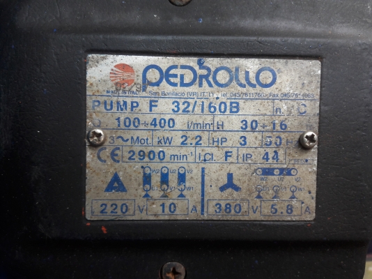 ขาย !! ปั้มน้าหอยโข่งPEDROLLO.อิตาลี่ขนาด3แรง3สาย.พร้อมใช้