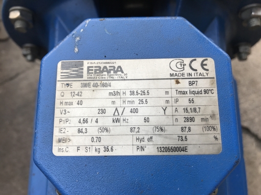 ขายปั้มน้ำหอยโข่งหัวสแตนเลส Ebara 5.5HP. 380V made in Italy สภาพสวยมากเดิมๆ วิ่งนิ่ม พร้อมใช้งาน มี 2ตัวครับ
